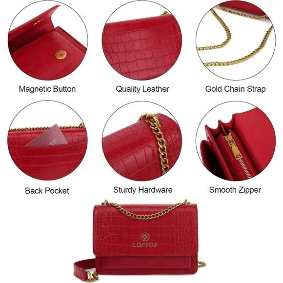 LL LOPPOP Small Classy Leather Crossbody Purse Top Handle Satchel Handbag Red - Picture 5 of 7